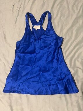 Nili Lotan Cobalt Satin V-Neck Tank